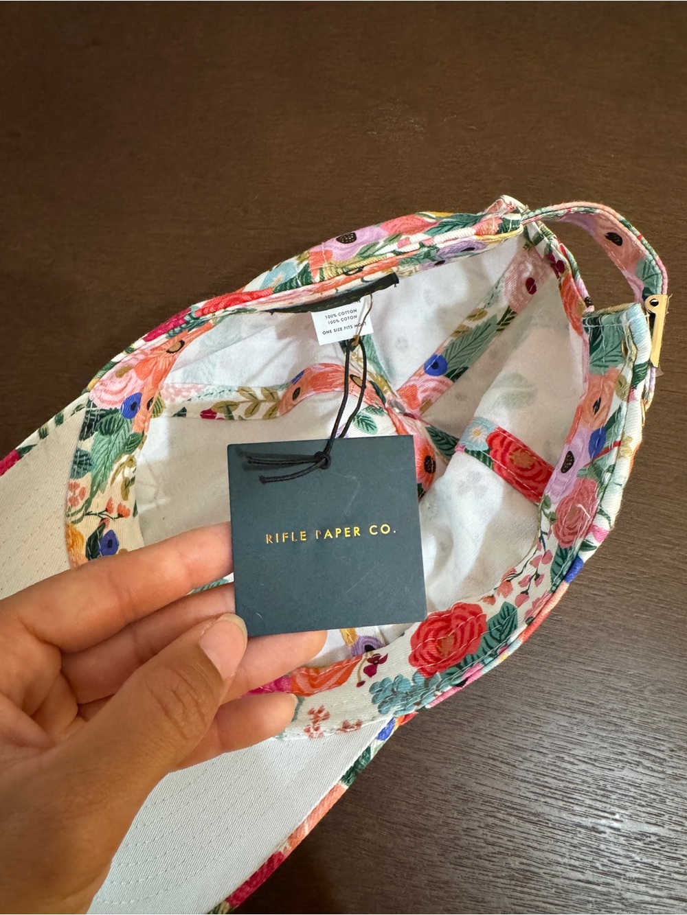 Rifle Paper Co. Floral Cotton Baseball Cap in White, Pink, Green, Coral - Picture 5 of 6